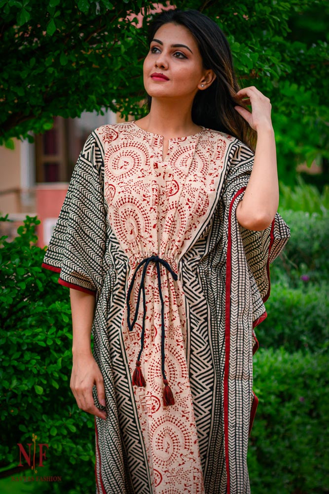 BAGRU PRINT COTTON KAFTAN DRESS-NVK95