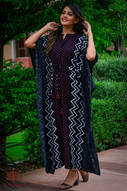 RED DOT POLKA PRINTED COTTON KAFTAN-NVK99