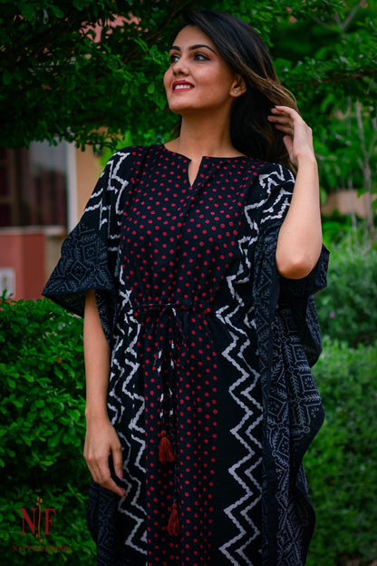 RED DOT POLKA PRINTED COTTON KAFTAN-NVK99
