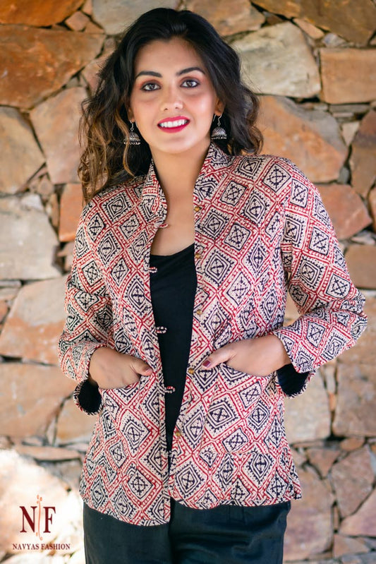 Red Black Reversible Cotton Quilted Jacket- NVQJ203