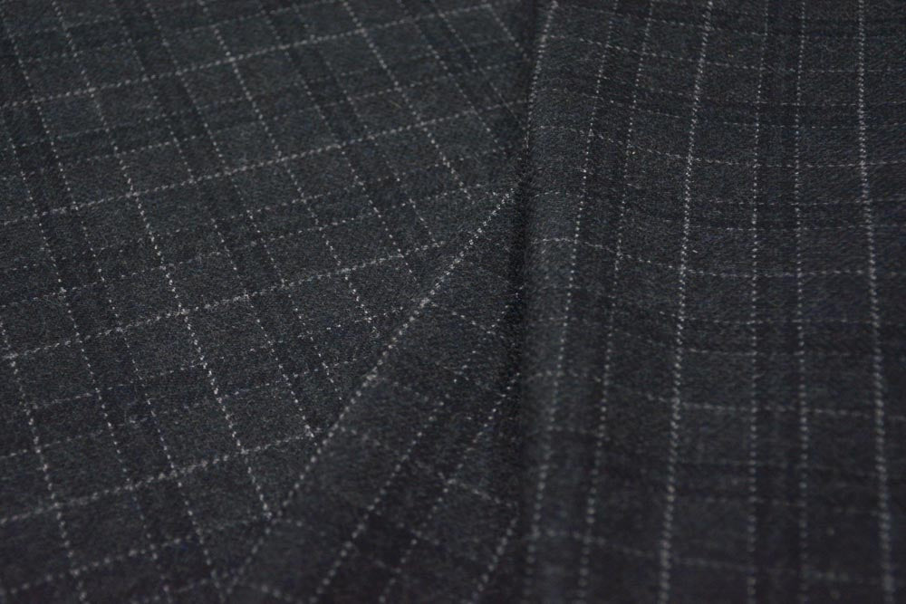 DARK GREY CHECKS TWEED WOOL FABRIC-HF4960