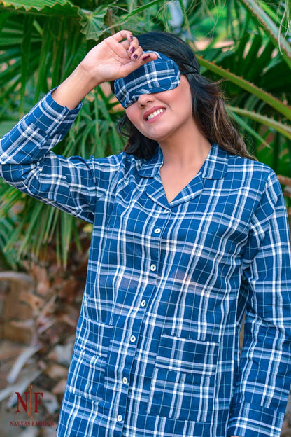 BLUE WHITE CHECKS COTTON NIGHT SUIT-NS62