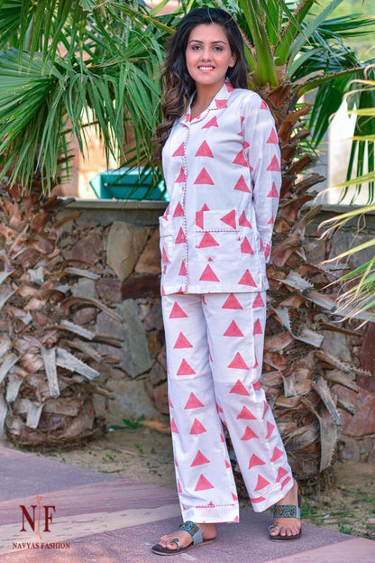 PEACH TRIANGLE COTTON NIGHT SUIT-NS54