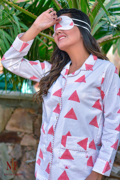 PEACH TRIANGLE COTTON NIGHT SUIT-NS54
