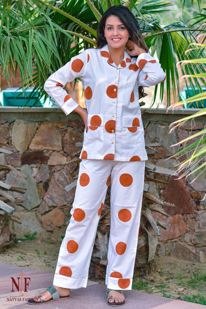 GINGER SPICE CIRCLES COTTON NIGHT SUIT-NS57