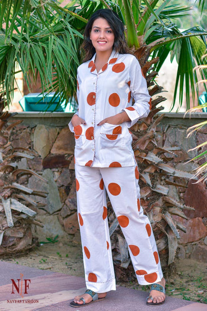 GINGER SPICE CIRCLES COTTON NIGHT SUIT-NS57
