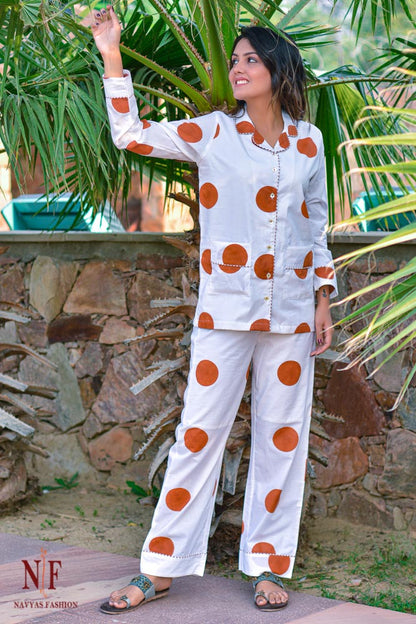 GINGER SPICE CIRCLES COTTON NIGHT SUIT-NS57