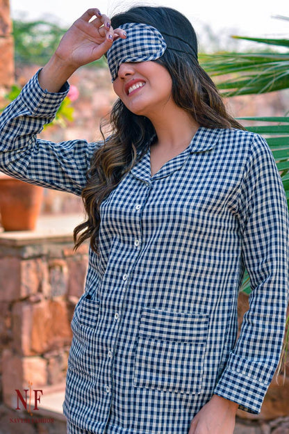 BLUE SMALL CHECKS COTTON NIGHT SUIT-NS61