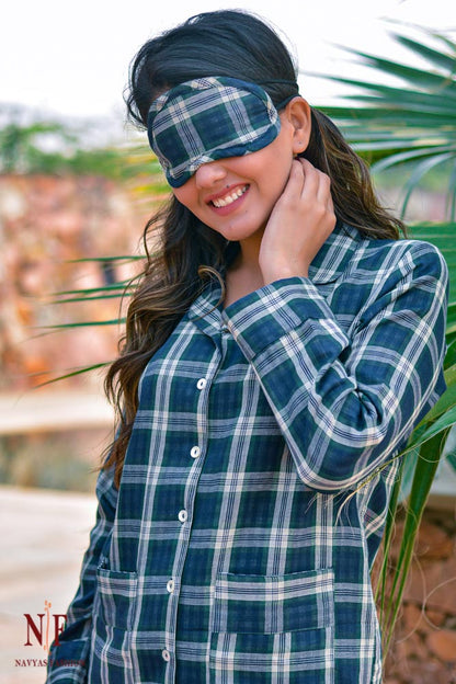 BLUE GREEN CHECKS COTTON NIGHT SUIT-NS60