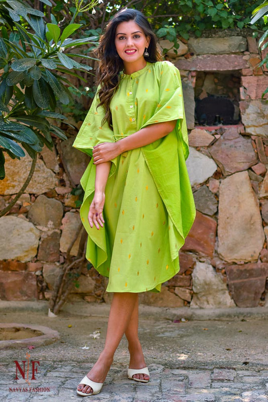 NEON GREEN ZARI BUTA COTTON KAFTAN-NVK135