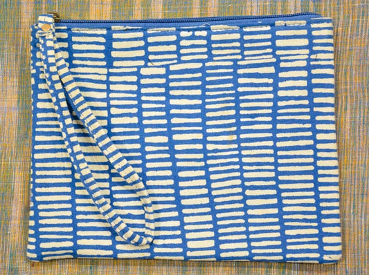 NAVY BLUE BLOCK PRINTED COTTON CANVAS BAG (8.5*7 inch) -CB2