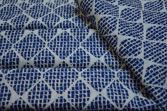 BLUE PRINTED INDIAN COTTON FABRIC-HF1619