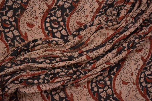 BLACK AND BROWN BLOCK PRINT CREPE COTTON FABRIC-HF3281