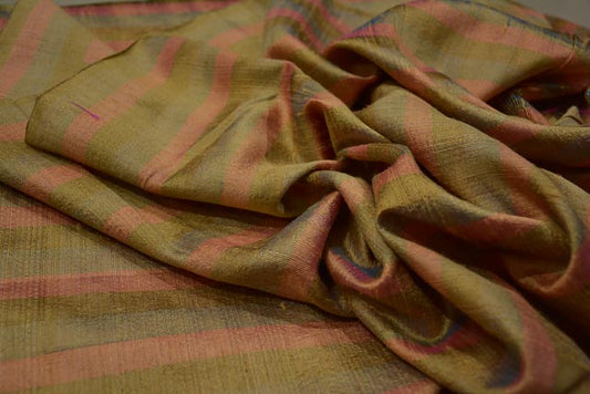 TRICOLOR STRIPED HANDLOOM RAW SILK (DUPION) - HF3575