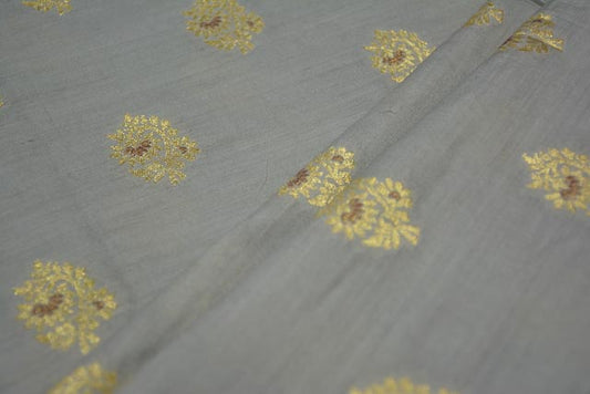 SOFT GREY GOLDEN ZARI BANARASI SILK COTTON FABRIC -HF3623