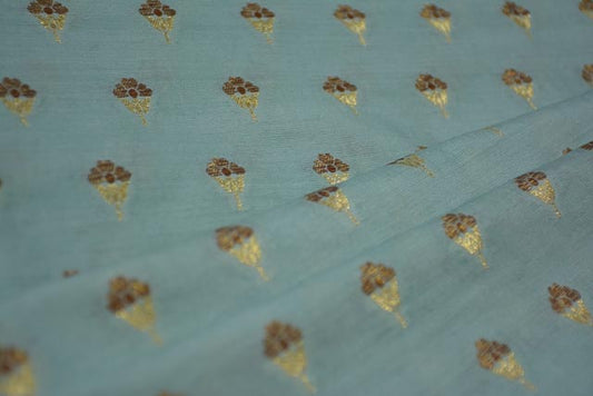 HARBOR GREEN GOLDEN ZARI BANARASI SILK COTTON FABRIC -HF3624