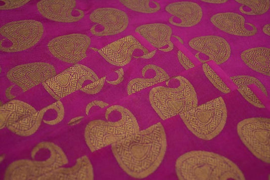 FUCHSIA GOLDEN ZARI BANARASI BROCADE SILK FABRIC -HF3630