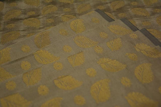 CORNSTALK BEIGE GOLDEN ZARI BANARASI BROCADE SILK FABRIC -HF3628