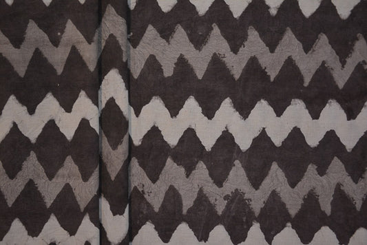 NATURAL DYE ZIG ZAG GREY BLOCK PRINT FABRIC-HF1730