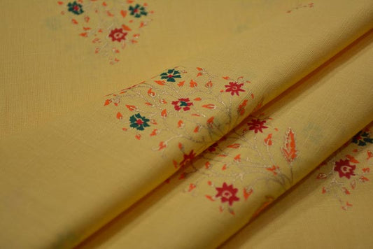 GOLDEN HAZE FLORAL PRINT FLAX COTTON FABRIC-HF3936