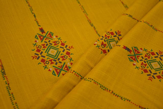 MINERAL YELLOW PRINT INDIAN SLUB RAYON FABRIC-HF3929