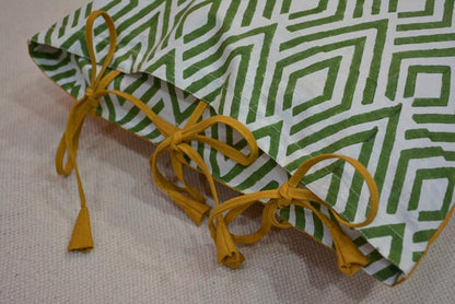GREEN MUSTARD BLOCK PRINT CUSHION COVER-BC25