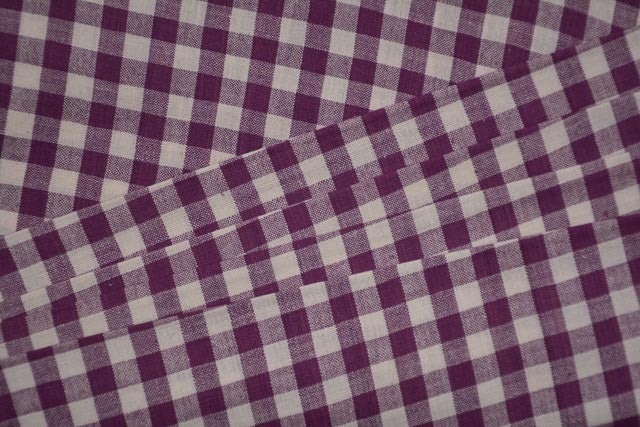 PURPLE AND WHITE CHECKS HANDLOOM KHARI COTTON FABRIC -KD62