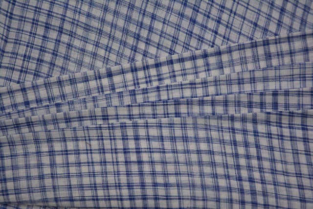 BLUE AND WHITE CHECKS HANDLOOM KHARI COTTON FABRIC -KD63