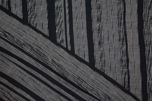 GREY AND BLACK STRIPED HANDLOOM KHARI COTTON FABRIC -KD66