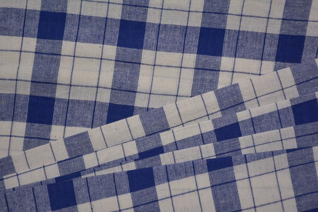 DENIM BLUE AND WHITE CHECKS HANDLOOM KHARI COTTON FABRIC -KD67