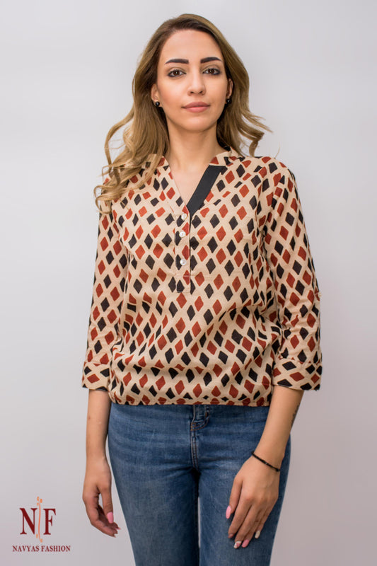 BAGRU BLOCK PRINT SHORT TOP -NVT39