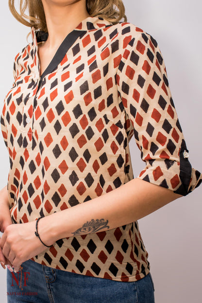 BAGRU BLOCK PRINT SHORT TOP -NVT39