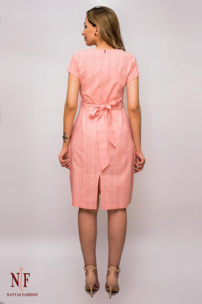 PINK STRIPES KHARI COTTON DRESS-NFVT18