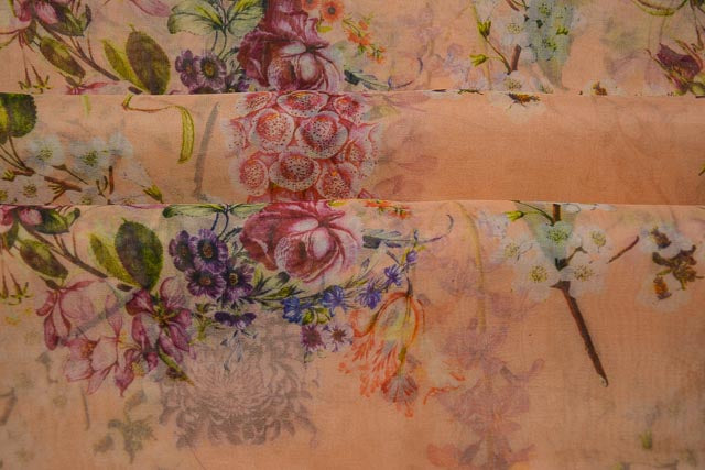 BELLINI PEACH PRINTED ORGANZA SILK FABRIC-HF1978