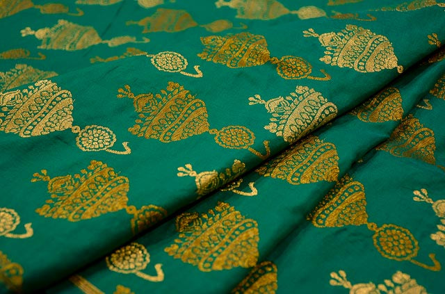 ARCADIA GREEN BANARASI KATAN SILK FABRIC-NVHF1995