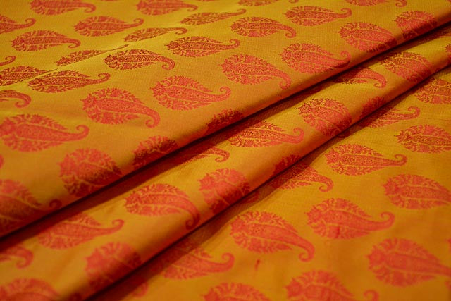 GOLDEN YELLOW BANARASI PURE SILK FABRIC-NVHF2005