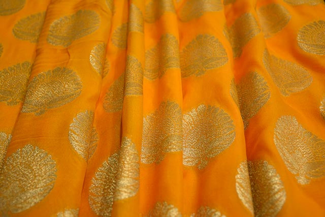 SUNFLOWER YELLOW BANARASI ART SILK FABRIC-NVHF1986