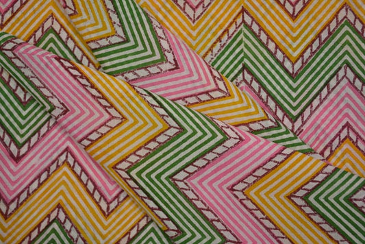 MULTICOLOR CHEVRON HAND BLOCK PRINT FABRIC-NVHF4102