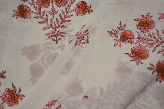 PINK AND ORANGE COTTON HAND BLOCK PRINT FABRIC-NVHF4109