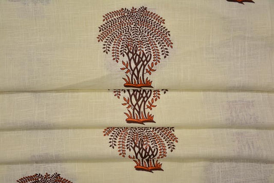 TREE PRINT INDIAN SLUB COTTON FABRIC-HF2050