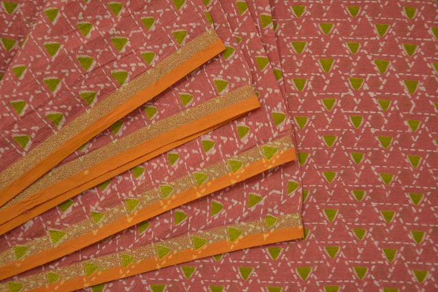 PINK AND GREEN BORDERED CHANDERI FABRIC-NVHF2085