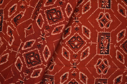 MAROON PAISLEY AJRAKH BLOCK PRINT RAYON FABRIC-HF4161