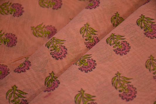 CANYON PINK BLOCK PRINTED CHANDERI FABRIC-HF4192