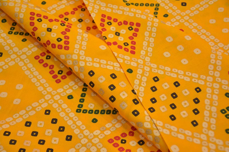 DAFFODIL YELLOW BANDHEJ PRINT RAYON FABRIC-HF4220