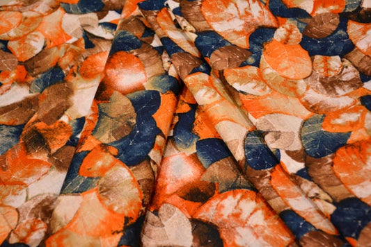 ORANGE AND BLUE PRINTED COTTON FABRIC-HF1087