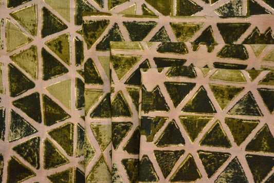 GREEN TRIANGLE GOLD PRINTED COTTON FABRIC-HF1126