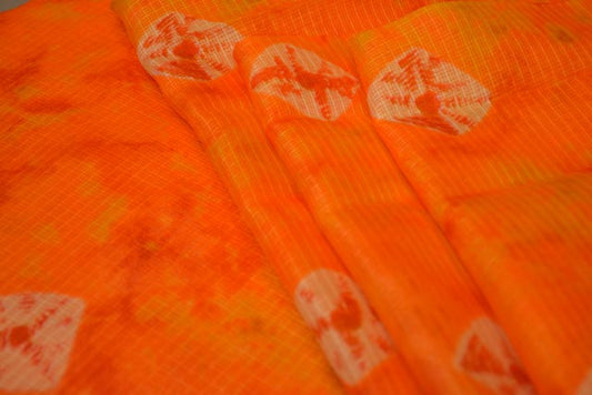 ORANGE PRINTED KOTA DORIA FABRIC-HF1130