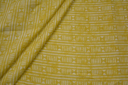 RAFFIA YELLOW DESIGNER PRINT SILK COTTON FABRIC -HF2227