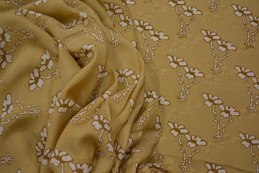 LATTE BROWN FLORAL PRINT SILK COTTON FABRIC -HF2225