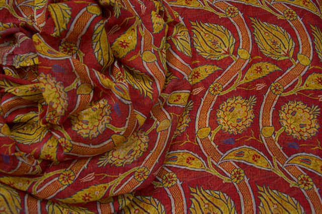 RACING RED PRINTED CHIFFON FABRIC BY THE YARD-HF2218